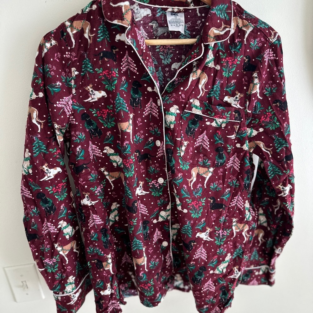 Lands End Bundle Flannel Pajamas Women’s Tall Small Rich Burgundy Holiday Hounds - Picture 5 of 15